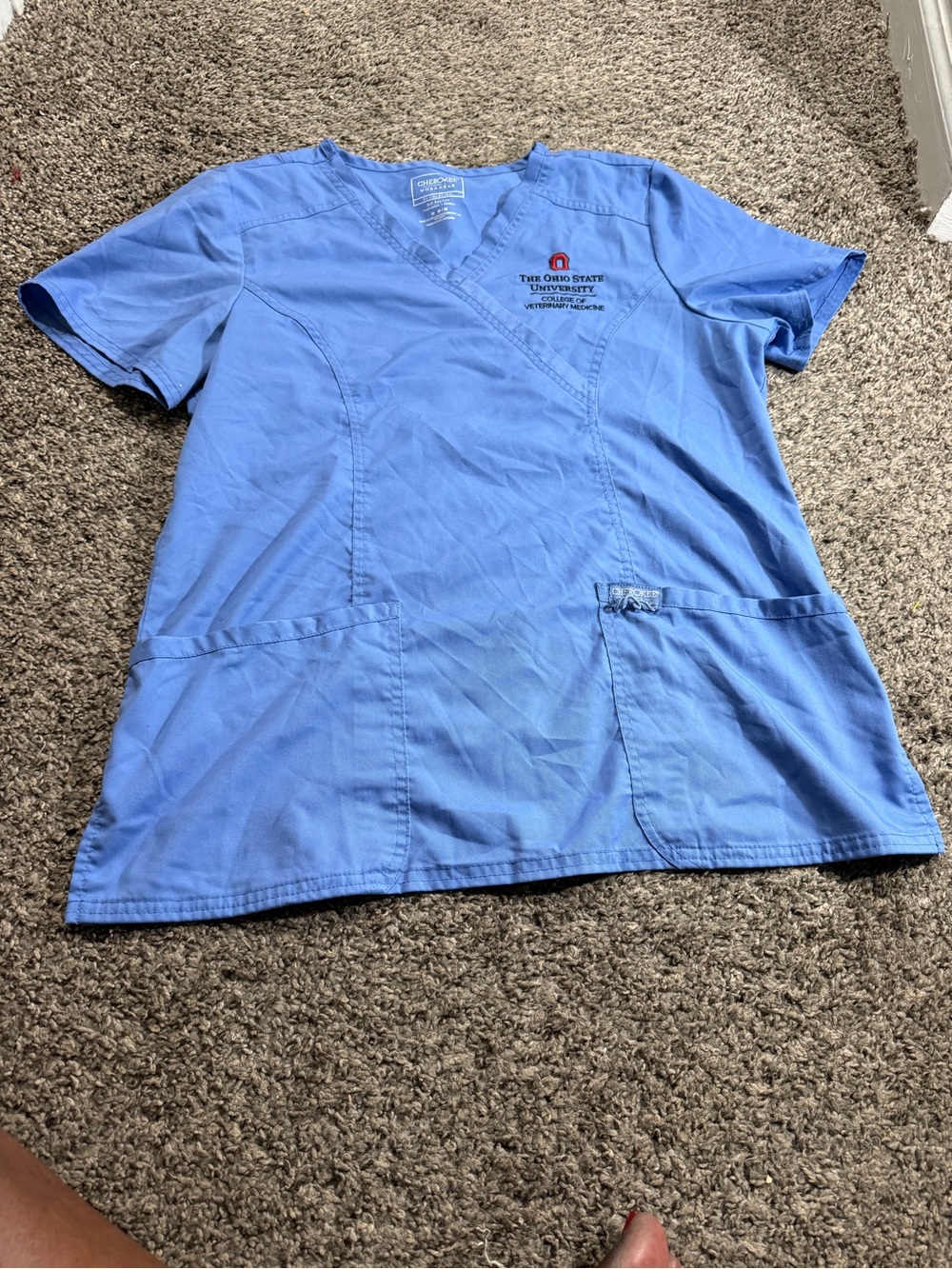 Ohio State University Embroidered Men's Scrub Top - Blue
